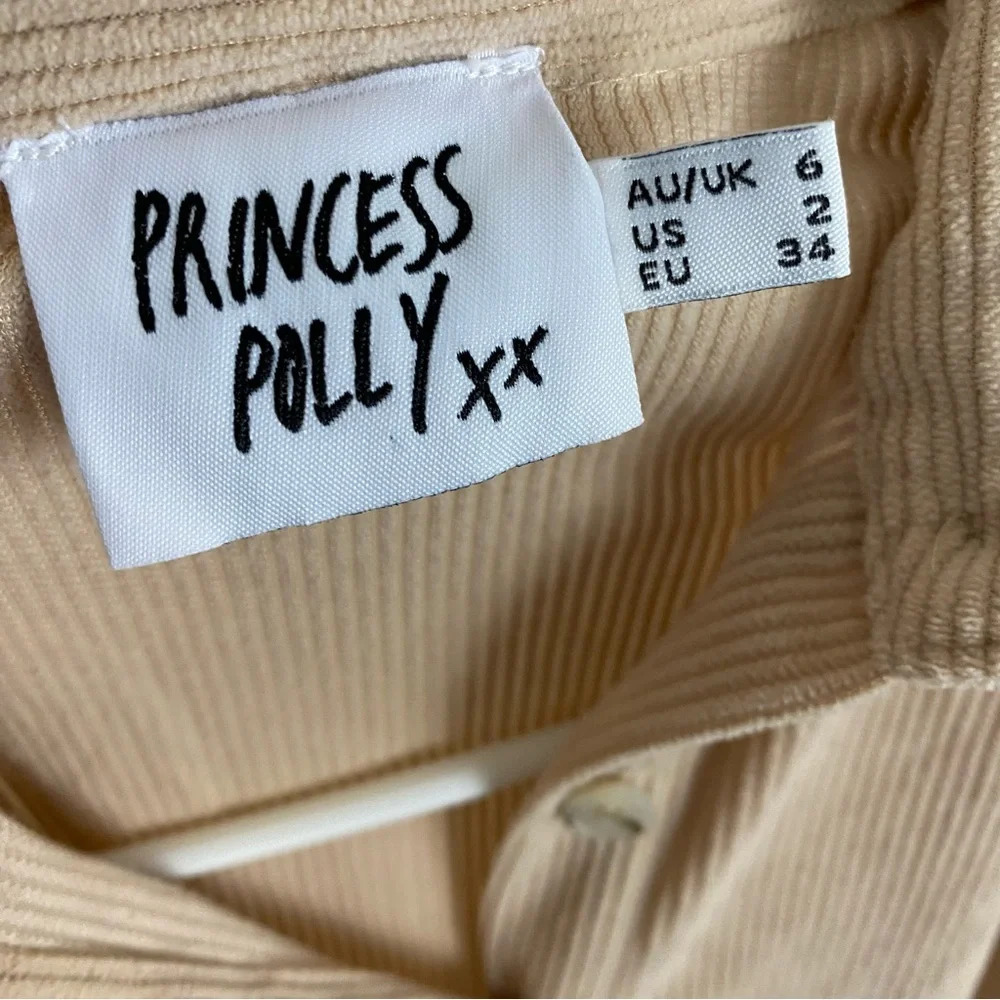 Princess Polly Corduroy Shirt Womens 2 XS Button Down Long Sleeve Nude Beige - Picture 7 of 9